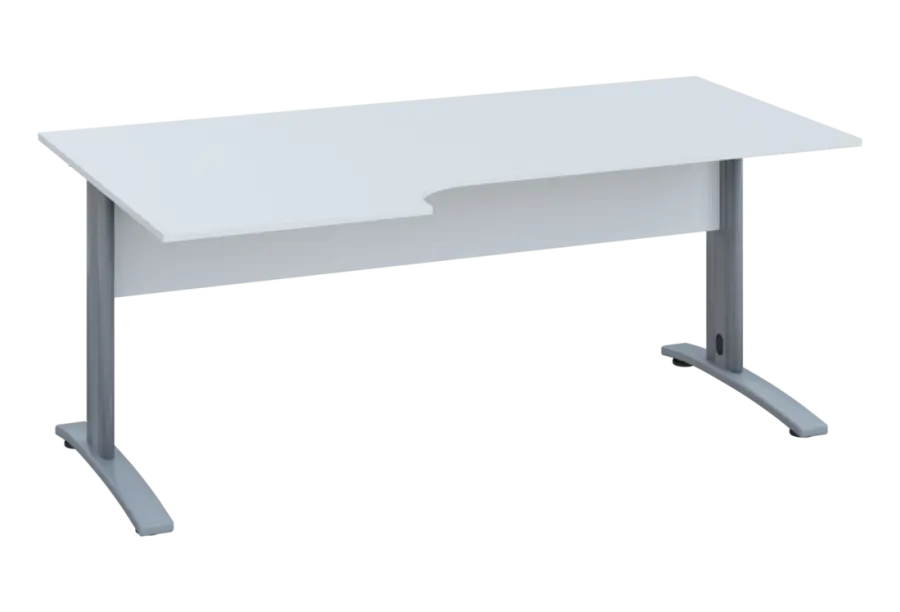 ERK 18 - 186 stůl kancelářský, rohový, levý, kovová podnož stříbrná, deska 18 mm, široký 1800 mm, bílá